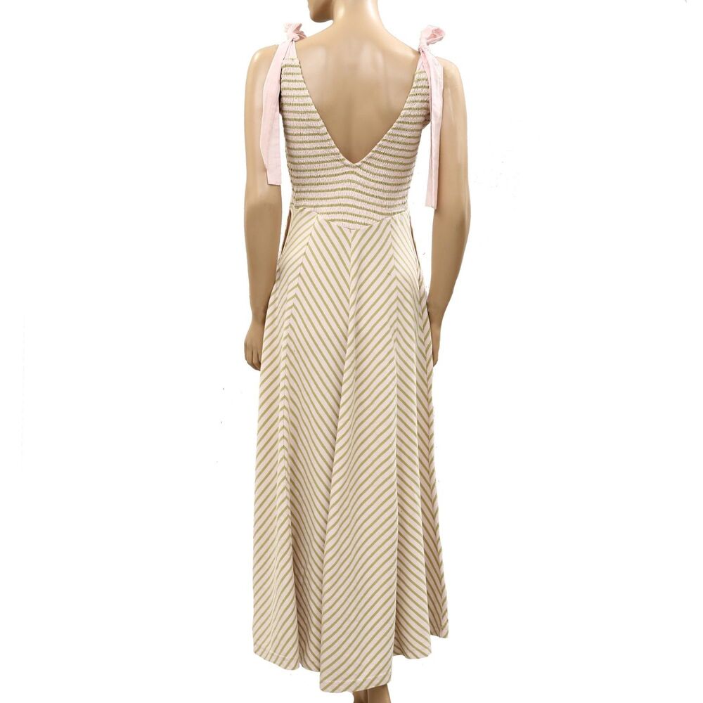 Free People Free-est Cecelia Midi Dress Striped Printed Smocked Cotton S 286765 - Picture 3 of 5
